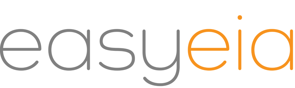 Logo of easyeia, a cloud-based platform for environmental impact assessments, featuring the brand name in a modern font with gray and orange colors.